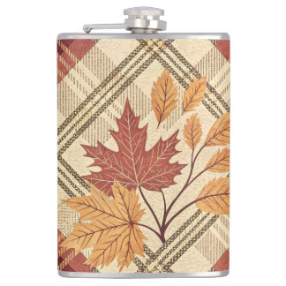 RED GREEN GOLD FALL PLAID PATTERNS WITH LEAVES HIP FLASK