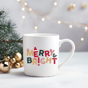 Red Green Gold Festive Merry And Bright Chirstmas Coffee Mug