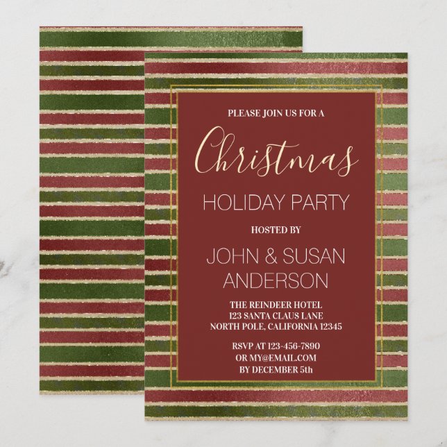 Red  Green - Gold Foil Christmas Party Invitation (Front/Back)