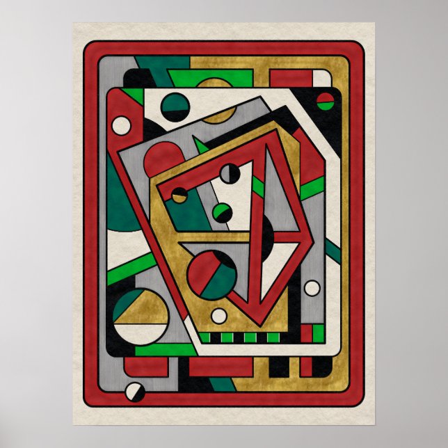 Red Green & Gold Geometric Abstract Poster (Front)