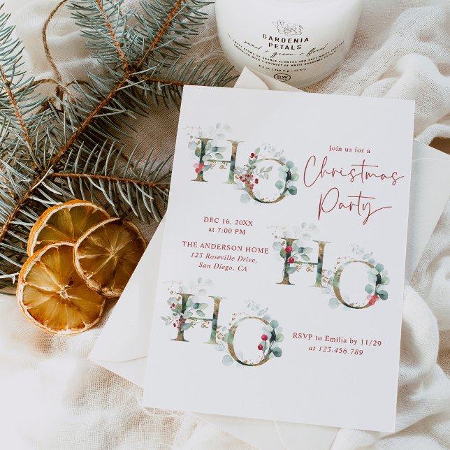 Red Green Gold Ho Ho Ho Christmas Party Invitation (Creator Uploaded)