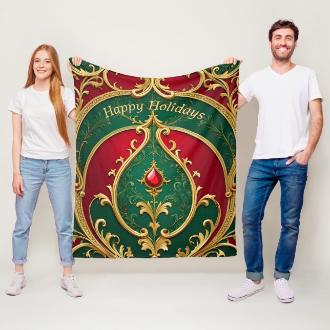 Red Green Gold Holiday Fleece Blanket (In Situ)