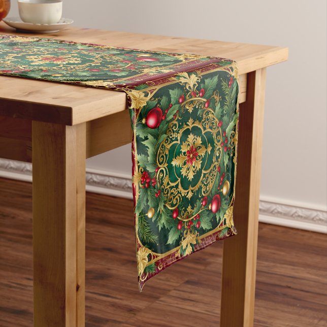 Red Green Gold Holiday Table Runner (In Situ)