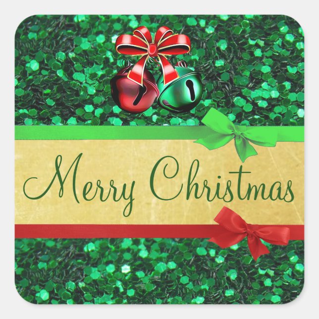 Red Green Gold Merry Christmas Bows Stickers (Front)