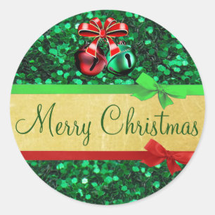 Red Green Gold Merry Christmas Bows Stickers