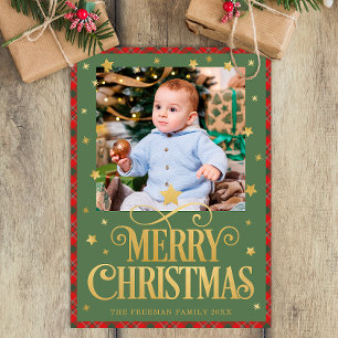 Red Green Gold Merry Christmas Photo Card