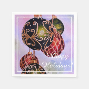 Red Green Gold Ornaments Christmas Party Napkin