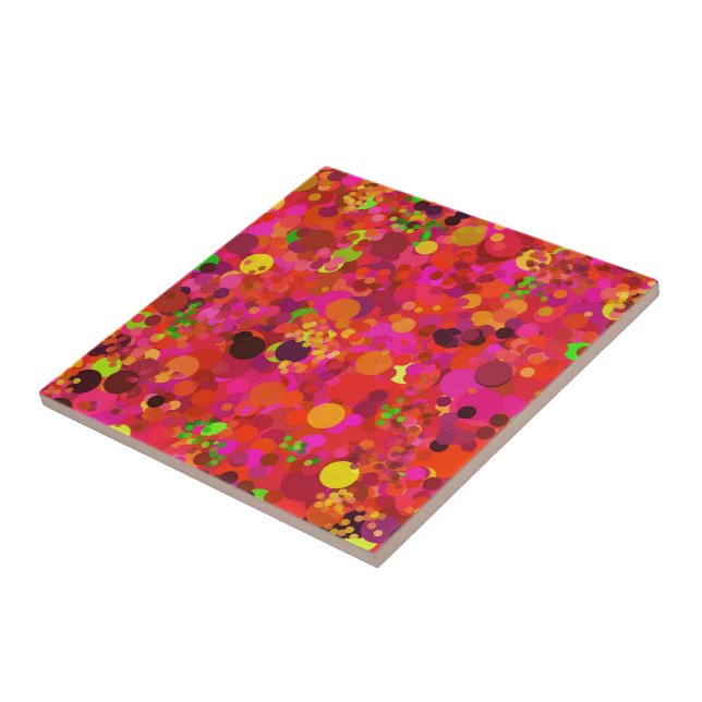Red Green Gold & Pink Dots Colourful Decorative Tile (Side)