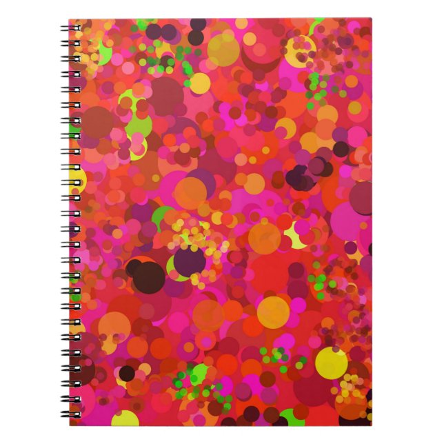 Red Green Gold & Pink Dots Colourful Pattern Notebook (Front)