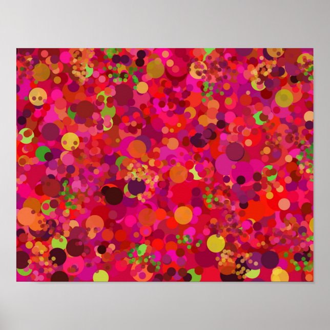 Red Green Gold & Pink Dots Colourful Pattern Poster (Front)
