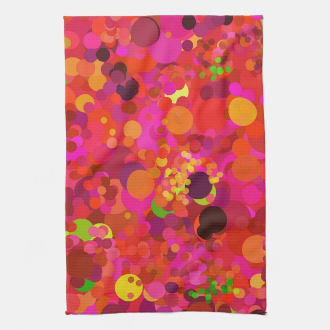 Red Green Gold & Pink Dots Pattern Modern Tea Towel (Vertical)