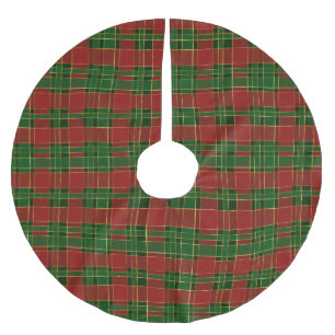 Red Green Gold Plaid Brushed Polyester Tree Skirt