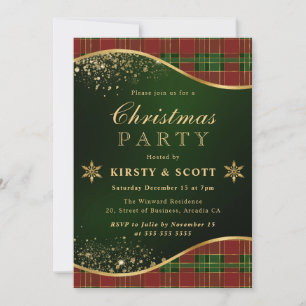 Red, Green & Gold Plaid Christmas Party Invitation