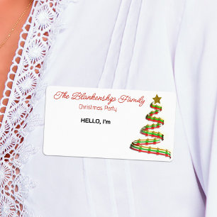 Red Green Gold Ribbon Christmas Tree Name Tag