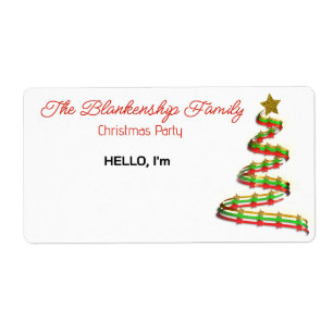 Red Green Gold Ribbon Christmas Tree Name Tag