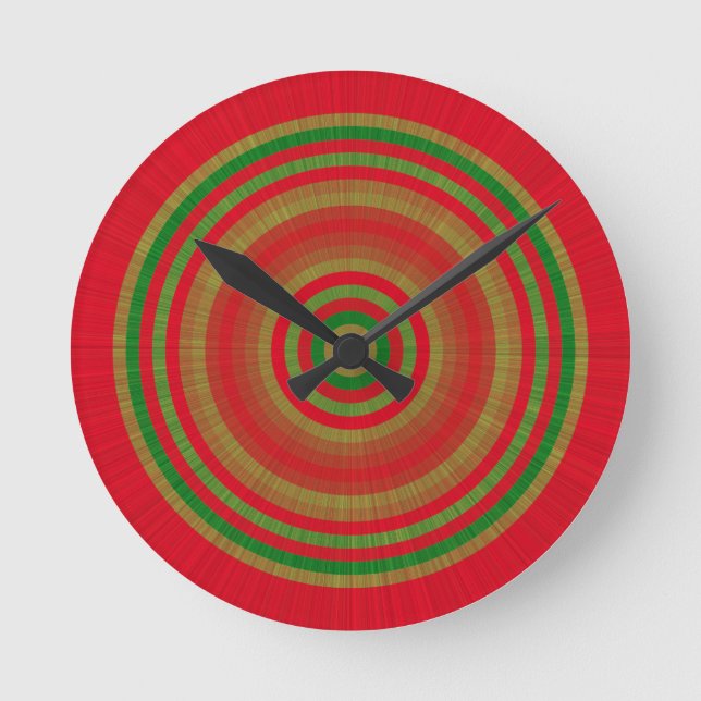 Red Green Gold Rings Round Clock (Front)
