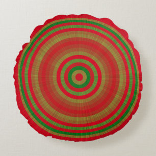Red Green Gold Rings Round Cushion