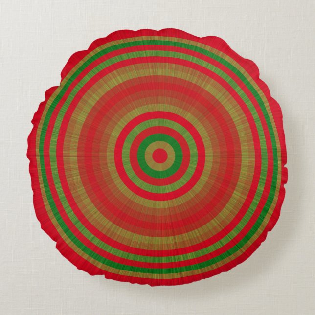Red Green Gold Rings Round Cushion (Front)