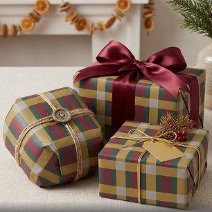 Red Green Gold Silver Colour Block Print Wrapping Paper Sheet