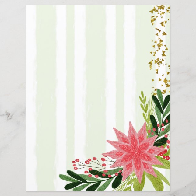 Red Green Gold Sparkle Pink Red Floral Stationary (Front)
