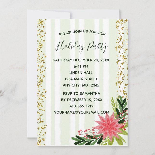 Red Green Gold Sparkle Poinsettia Christmas Invitation (Front)