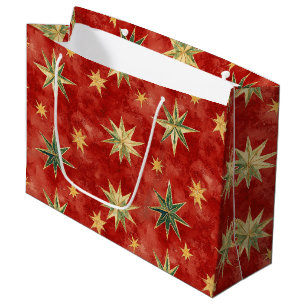 Red Green Gold Stars Christmas Large Gift Bag