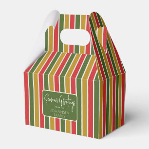 Red, Green, Gold Striped Holiday Greeting Favour Box