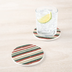 Red Green Gold Stripes Stars Coaster