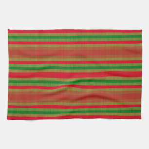 Red Green Gold Stripes Tea Towel