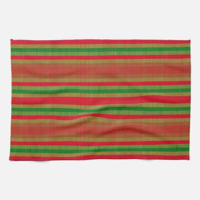 Red Green Gold Stripes Tea Towel (Horizontal)