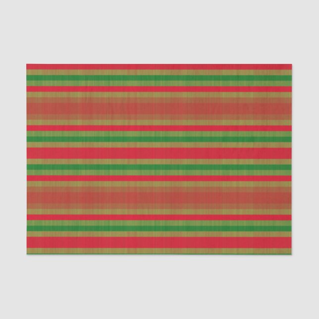 Red Green Gold Stripes Tissue Paper (Front)