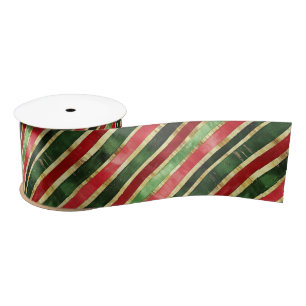 Red Green Gold Stripes Vintage Christmas Ribbon Satin Ribbon