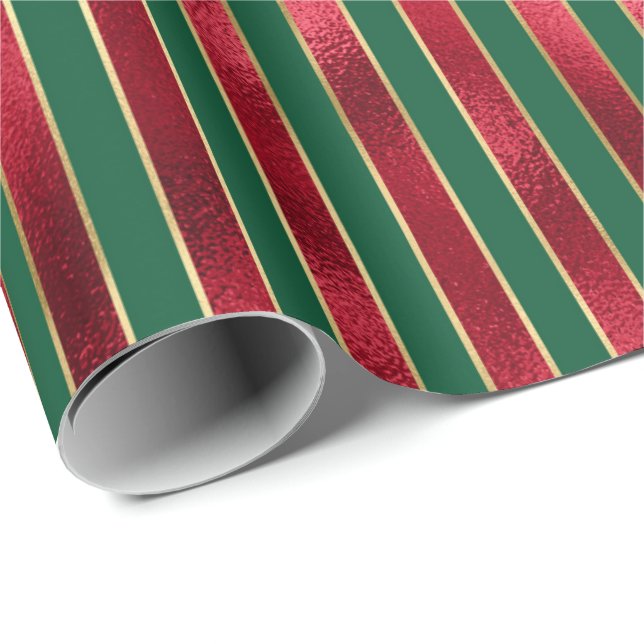Red Green Gold Stripes Wrapping Paper (Roll Corner)
