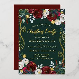 Red Green Gold Swirl Floral Christmas Party
