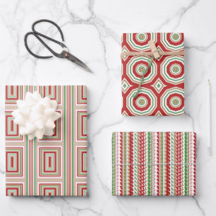 Red, green gold Trio Wrapping Paper Sheets