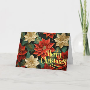 Red Green Gold Vintage Christmas Florals Holiday Card