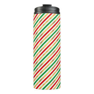RED GREEN GOLD WHITE DIAGONAL STRIPES THERMAL TUMBLER