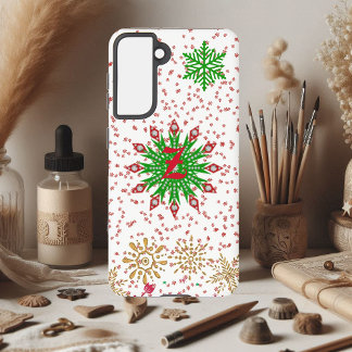 Red Green Golden Snowflakes Xmas Custom Monogram  Samsung Galaxy Case