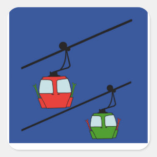Red & green gondolas on blue background sticker. square sticker
