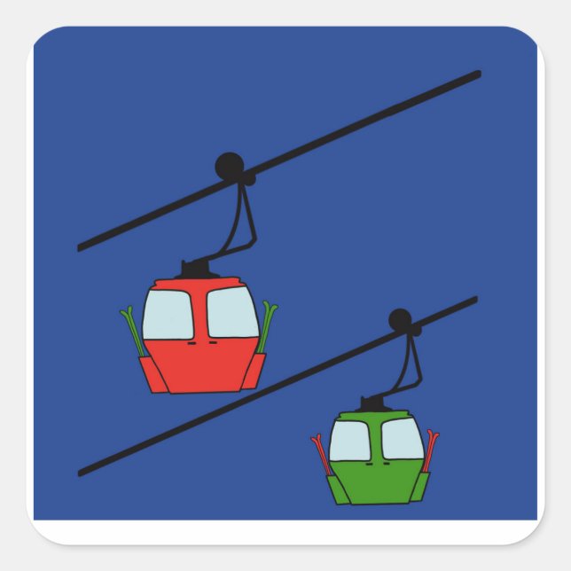 Red & green gondolas on blue background sticker. square sticker (Front)