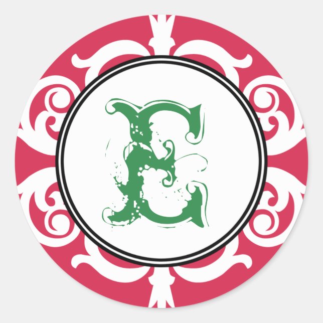 Red green goth punk monogram initial wedding favou classic round sticker (Front)
