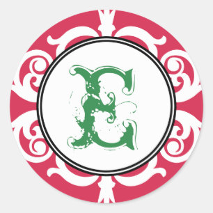 Red green goth punk monogram initial wedding favou classic round sticker