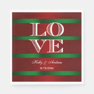 Red Green Gradient, White LOVE Napkins