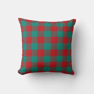 Red Green Grey Chequered Plaid Pattern Cushion
