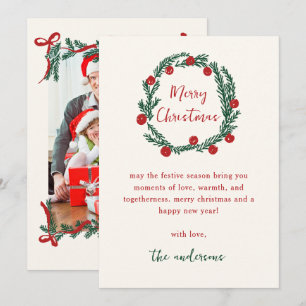 Red Green Hand Drawn Merry Christmas Photo Holiday Card