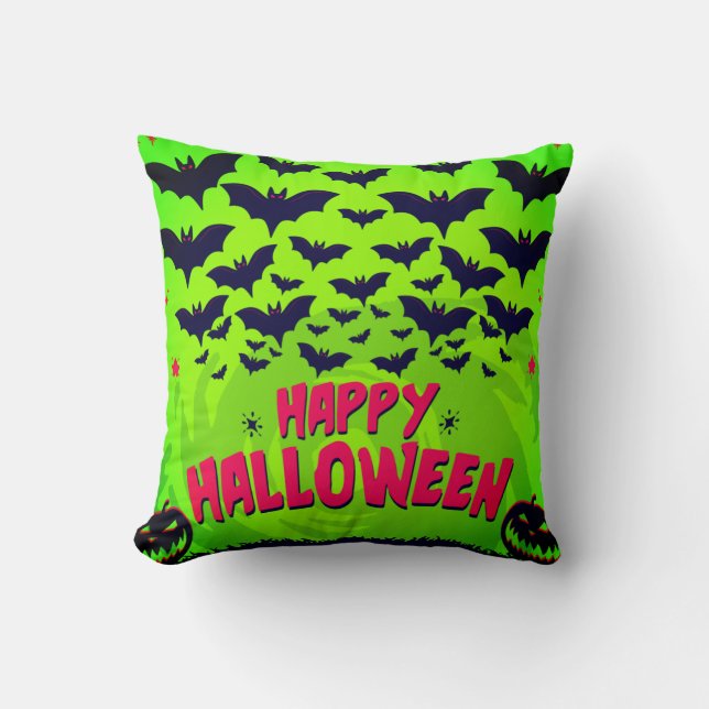 Red & Green Happy Halloween  Cushion (Front)