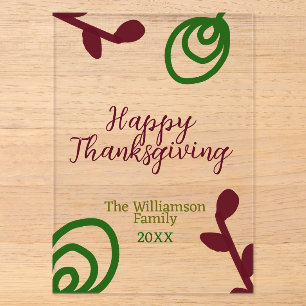Red green happy Thanksgiving floral leaf fall Acrylic Invitations
