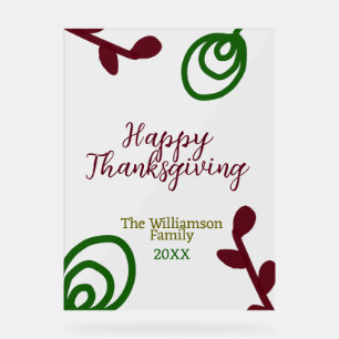 Red green happy Thanksgiving floral leaf fall Acrylic Sign