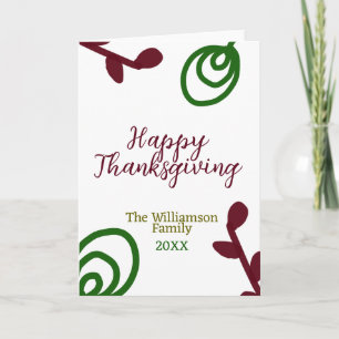 Red green happy Thanksgiving floral leaf fall Card