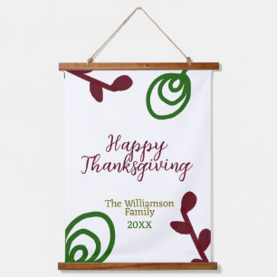 Red green happy Thanksgiving floral leaf fall Hanging Tapestry